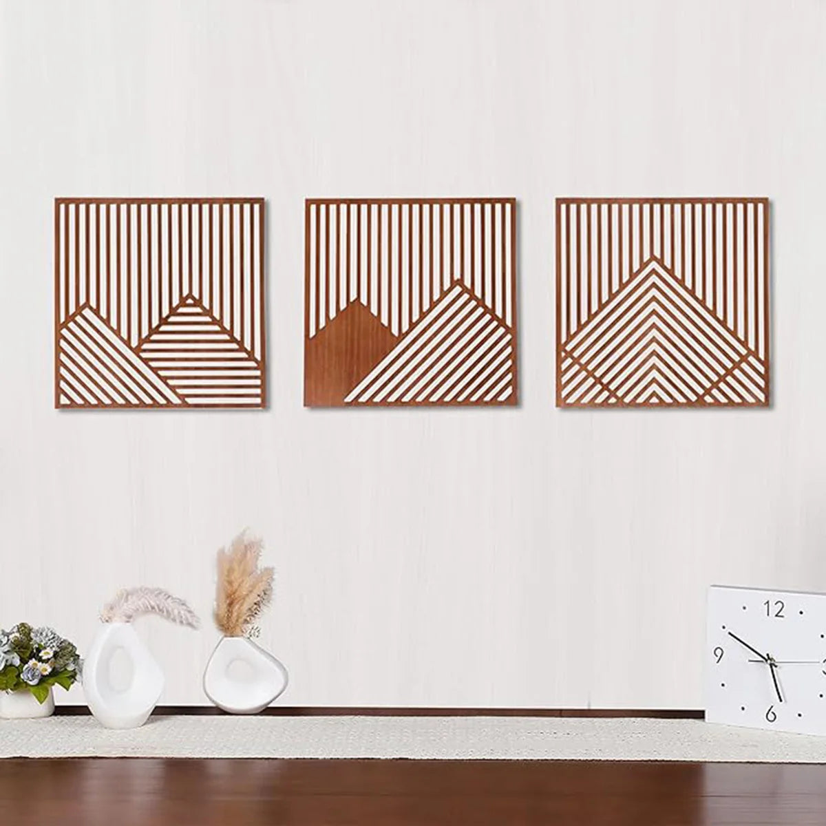 Modern Wood Wall Art – 3-Piece Geometric Wall Decor Set, Chocolate
