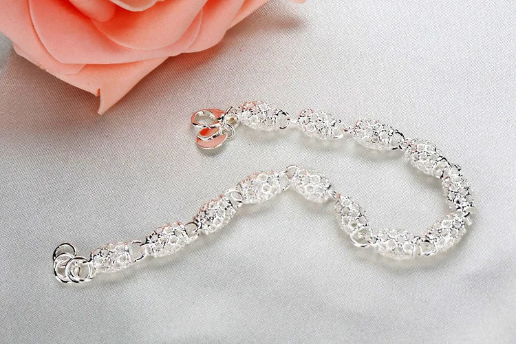 925 Sterling Silver Bracelet – Zirconia Geometric Chain Bangle for Women