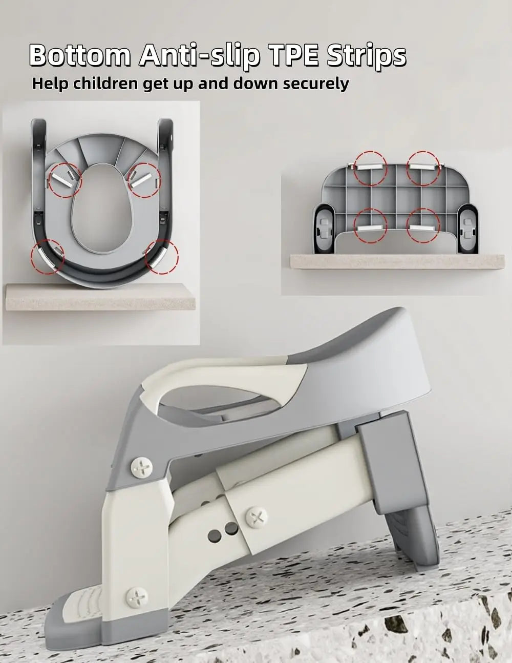 Kids Potty Training Seat – 3-in-1 Toddler Toilet Ladder with Non-Slip Splash Guard, Grey