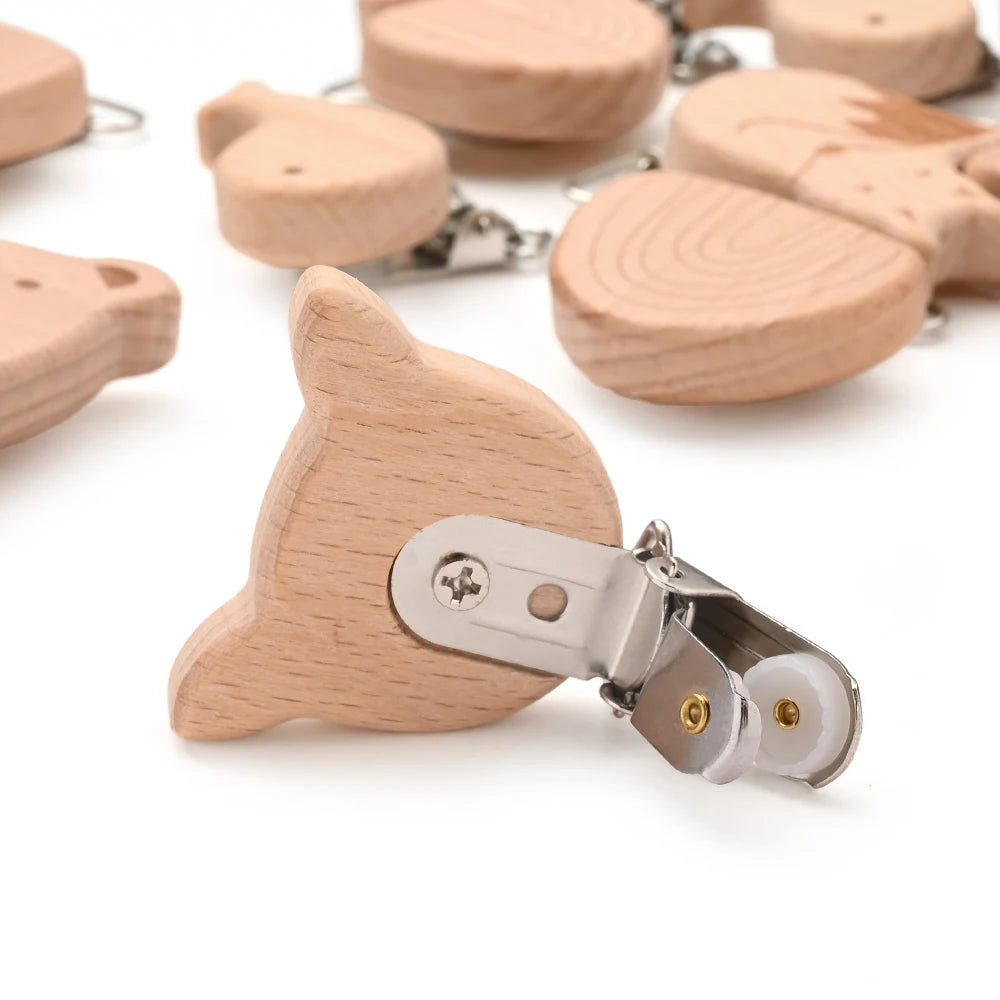 Wooden Pacifier Clips – 5-Pack Beech Teething Dummy Clip Chains for Baby