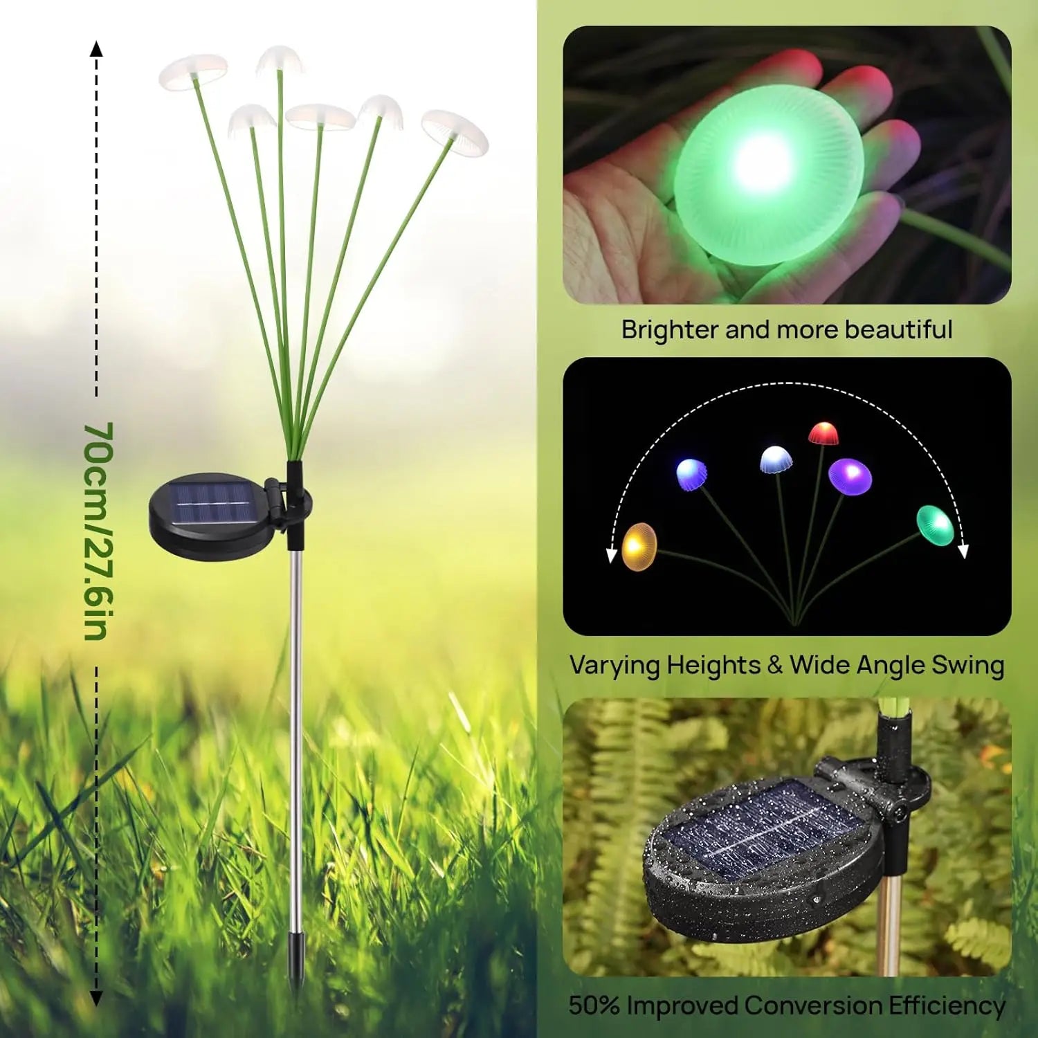 Solar Garden Lights – Dual Mode LED Mushroom & Jellyfish Lights, Waterproof, Warm White & RGB, Pathway & Patio
