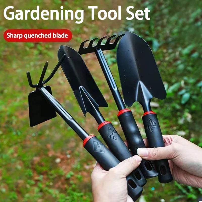 Garden Tool Set – 4-Piece Shovel, Rake, Hoe & Trowel Kit for Planting