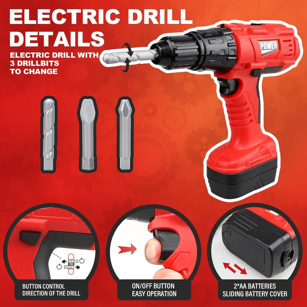 Kids Tool Play Set – Electric Toy Drill & Chainsaw Pretend Tool Kit