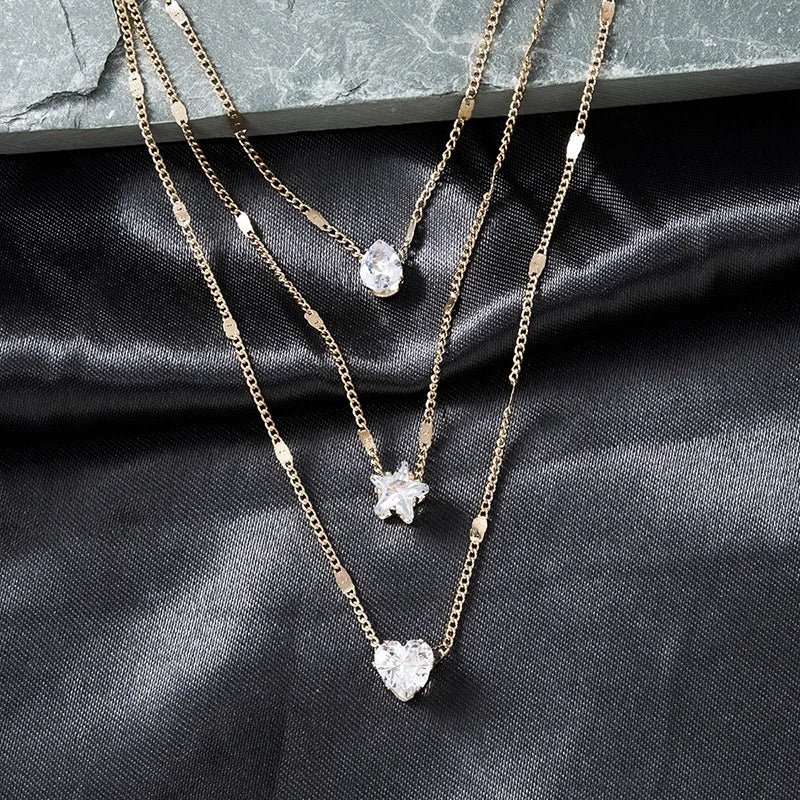 Zircon Pendant Necklace Women's – Multilayer Chain Choker, Fashion Party Jewellery