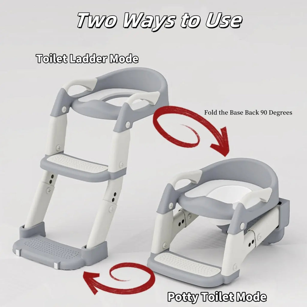 Kids Potty Training Seat – 3-in-1 Toddler Toilet Ladder with Non-Slip Splash Guard, Grey