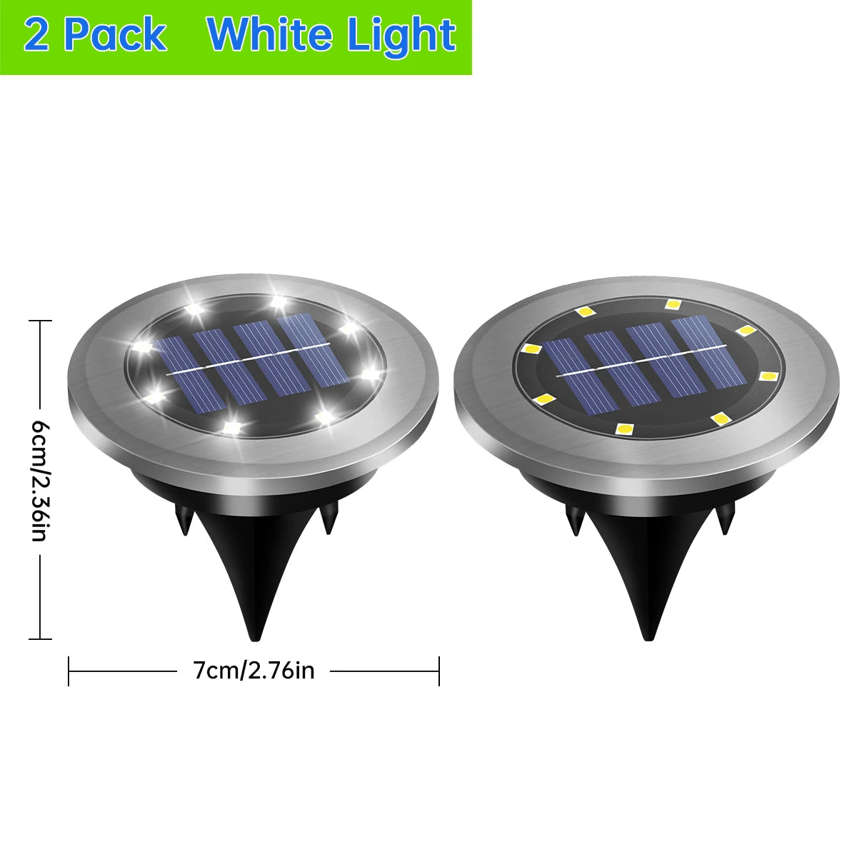 Solar Ground Lights – Waterproof LED In-Ground Landscape Lights, 2-Pack, Warm/Cool White