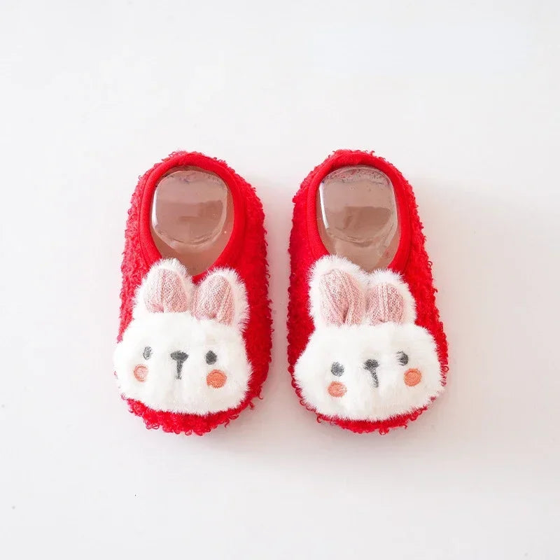 Baby Slipper Socks – Cartoon Rabbit Non-Slip Plush Indoor Floor Slippers, 6M-4Y