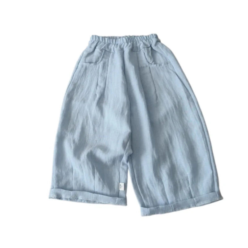 Boys Linen Pants – Elastic Waist Loose Trousers, Korean Style Kids Casual Pants