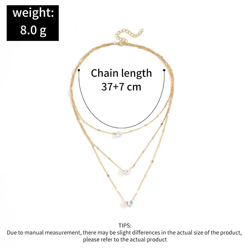 Zircon Pendant Necklace Women's – Multilayer Chain Choker, Fashion Party Jewellery