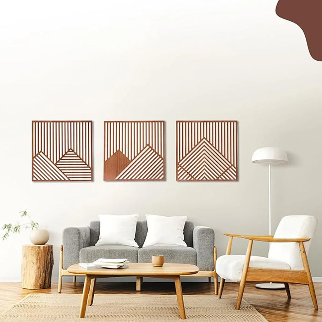 Modern Wood Wall Art – 3-Piece Geometric Wall Decor Set, Chocolate