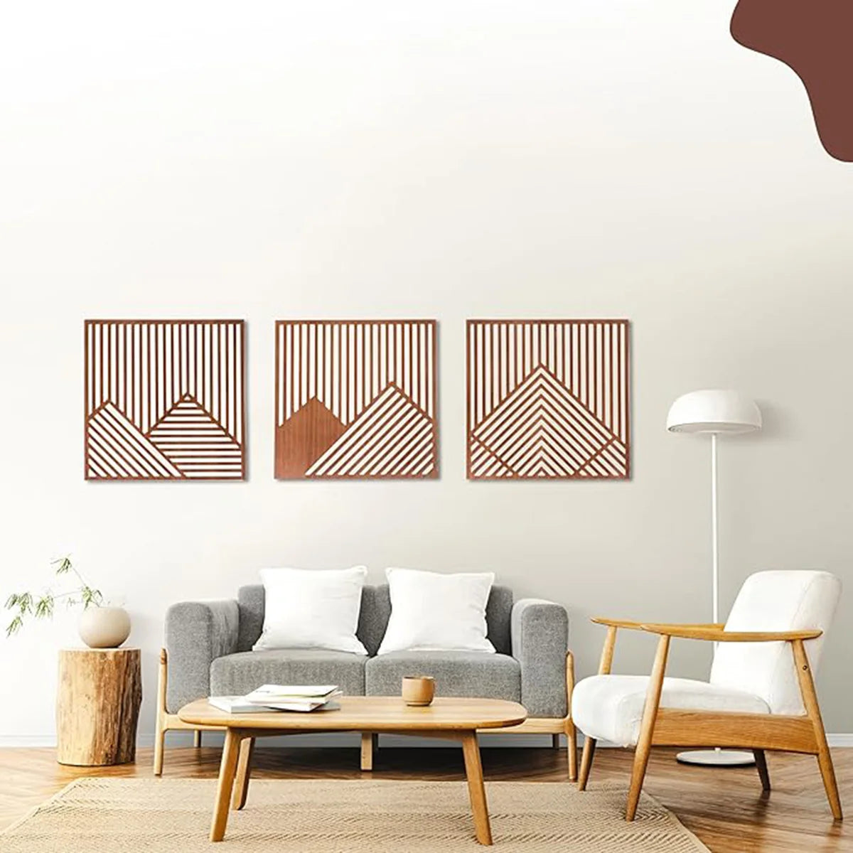 Modern Wood Wall Art – 3-Piece Geometric Wall Decor Set, Chocolate