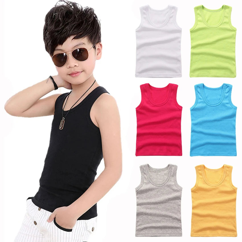 Kids Tank Top Vest – Cotton Sleeveless Undershirt Tees for Boys & Girls, 2-12Y