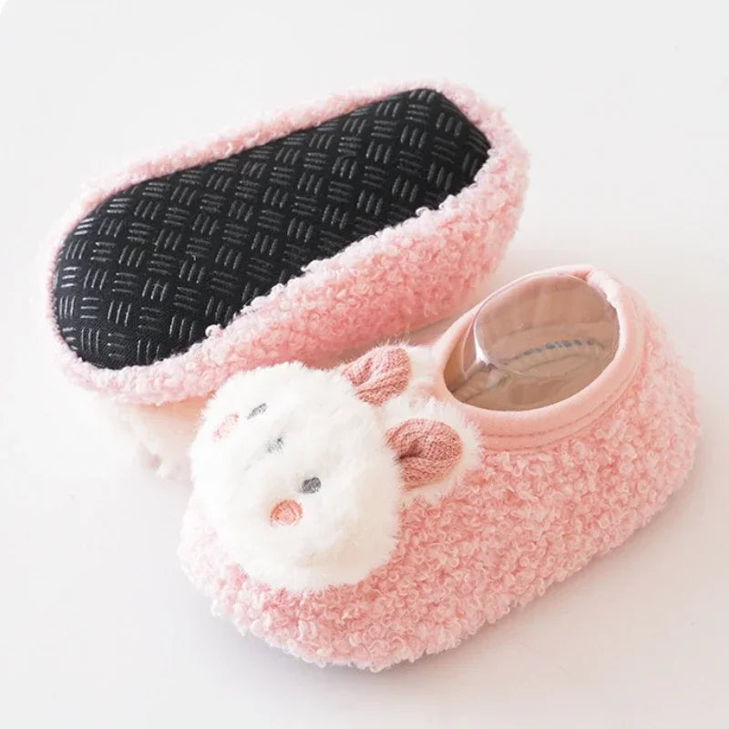 Baby Slipper Socks – Cartoon Rabbit Non-Slip Plush Indoor Floor Slippers, 6M-4Y