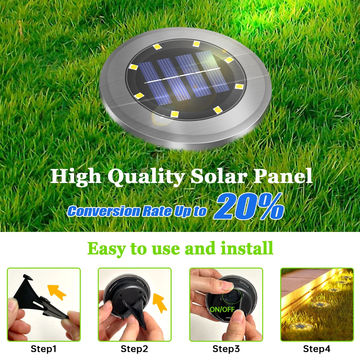 Solar Ground Lights – Waterproof LED In-Ground Landscape Lights, 2-Pack, Warm/Cool White