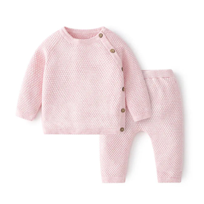 Baby Clothes Set – Cotton Knitted Sweater Tops & Pants, 2-Piece, Newborn 0-3Y