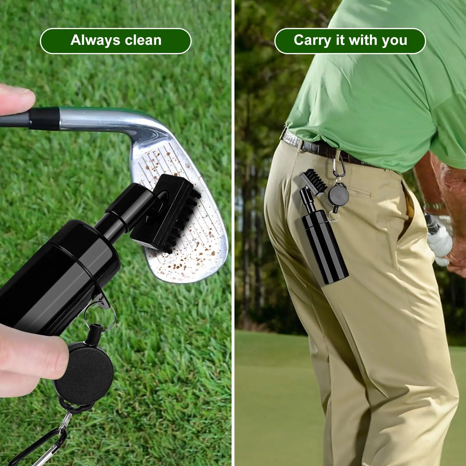 Golf Club Cleaning Brush – U & V-Groove Cleaner Tool, Black & Green