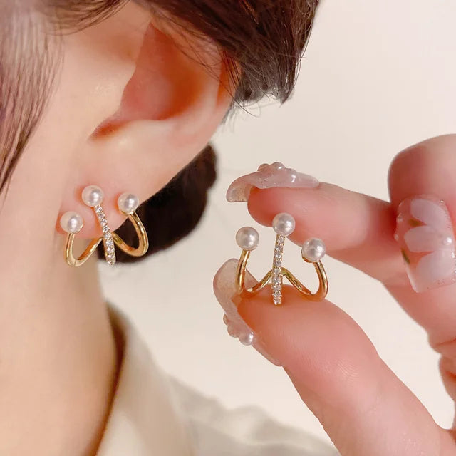 14k Gold Stud Earrings – Zircon Pearl Twist Drop Earrings for Women