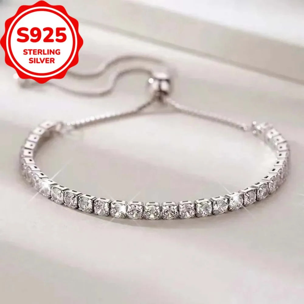 925 Sterling Silver Bracelet – Zircon Tennis Crystal Chain for Women