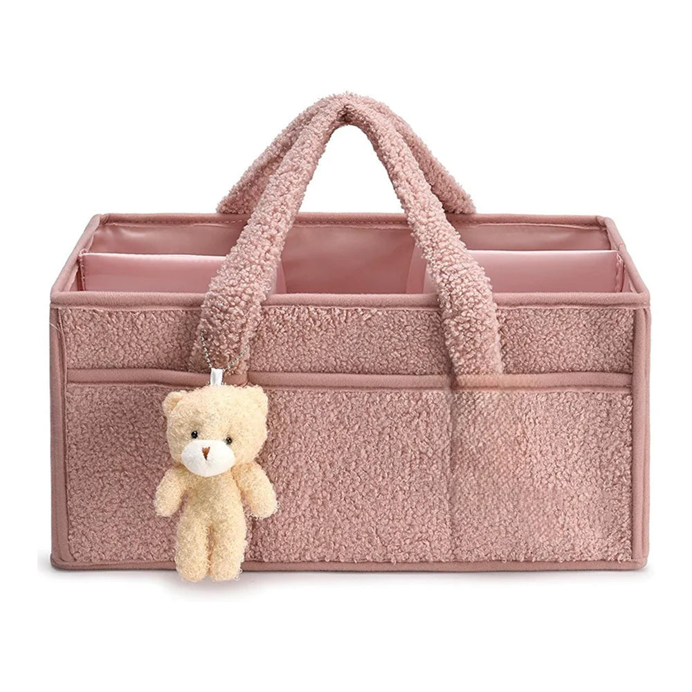 Baby Diaper Caddy Organizer – Plush Teddy Bear Nappy Storage Basket for Newborn