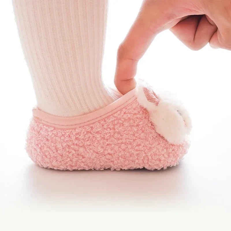 Baby Slipper Socks – Cartoon Rabbit Non-Slip Plush Indoor Floor Slippers, 6M-4Y