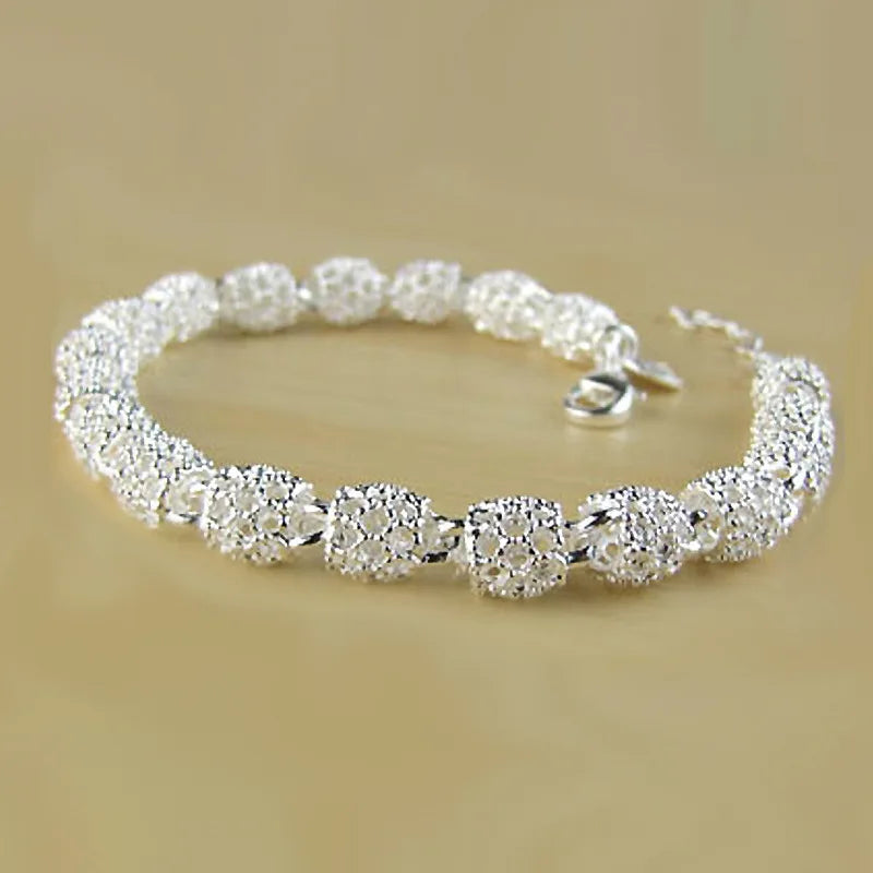 925 Sterling Silver Bracelet – Zirconia Geometric Chain Bangle for Women