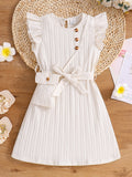 Girls Summer Dress – Round Neck Flutter Sleeve Dress with Satchel, 4-8Y