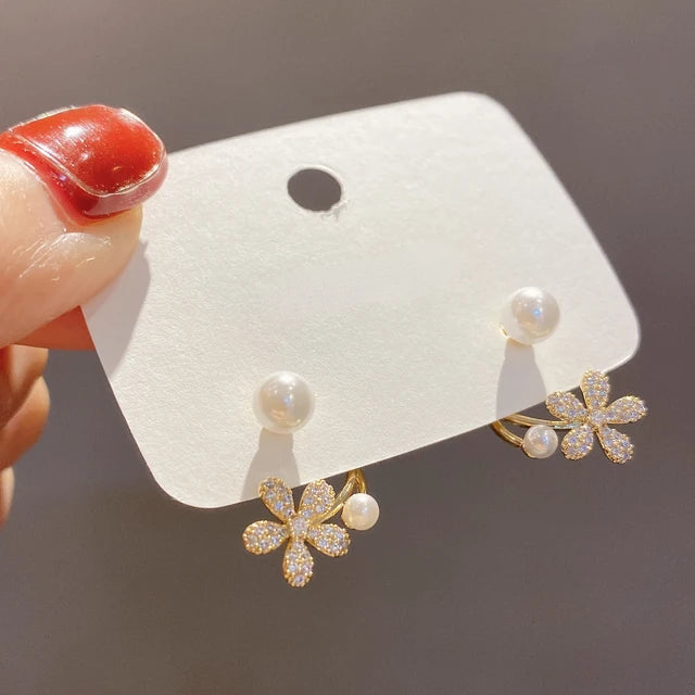 14k Gold Stud Earrings – Zircon Pearl Twist Drop Earrings for Women