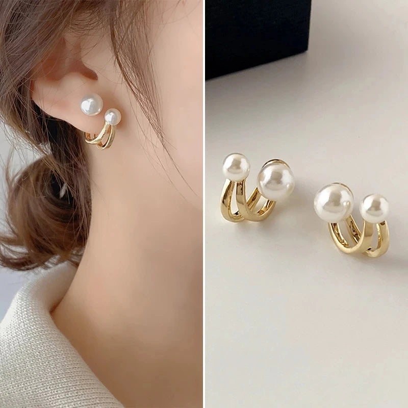14k Gold Stud Earrings – Zircon Pearl Twist Drop Earrings for Women