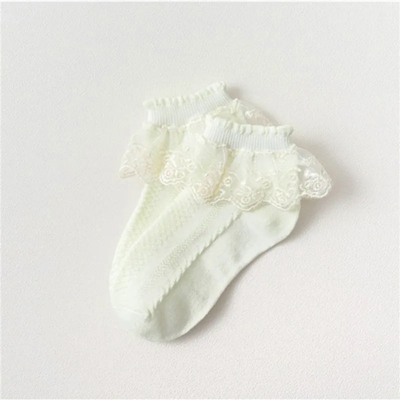 Girls Lace Socks – Cotton Ruffle Princess Ankle Socks, Breathable Mesh, 1-15 Years