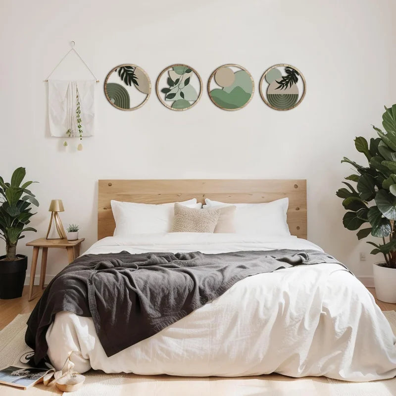 Bohemian Wall Art Set – 4-Piece Boho Canvas Prints Wall Decor, Light Grey