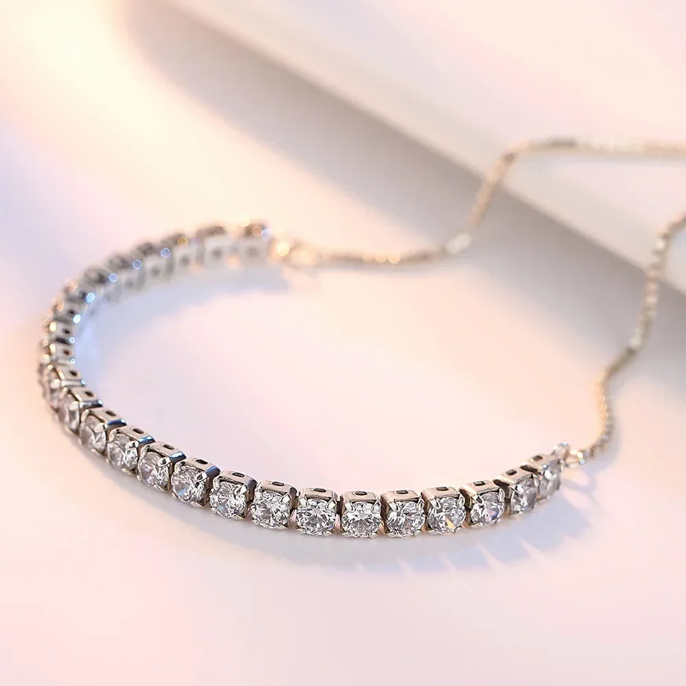 925 Sterling Silver Bracelet – Zircon Tennis Crystal Chain for Women