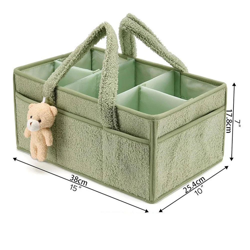 Baby Diaper Caddy Organizer – Plush Teddy Bear Nappy Storage Basket for Newborn