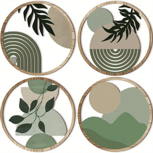 Bohemian Wall Art Set – 4-Piece Boho Canvas Prints Wall Decor, Light Grey