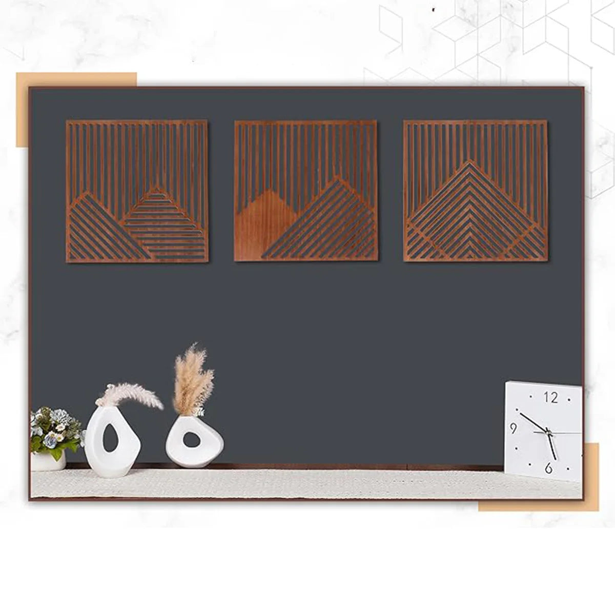Modern Wood Wall Art – 3-Piece Geometric Wall Decor Set, Chocolate