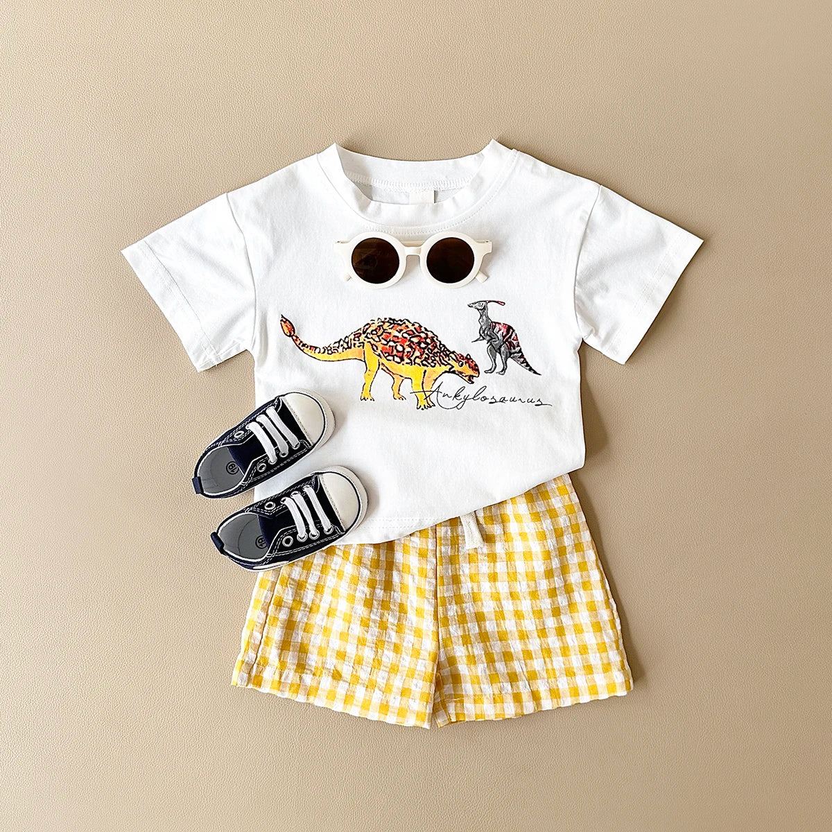 Baby Clothes Set – 2-Piece Dinosaur Print Top & Shorts Outfit for Boys & Girls, Summer