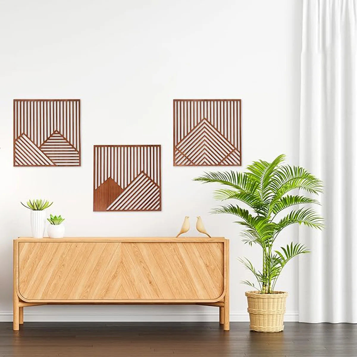 Modern Wood Wall Art – 3-Piece Geometric Wall Decor Set, Chocolate