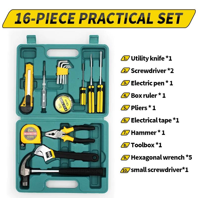 Hardware Tool Set – 16-Piece Home Repair Hand Tool Kit