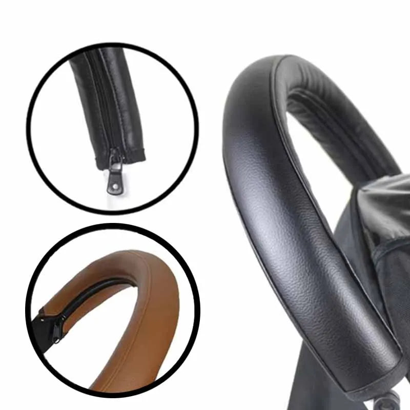 Pram Armrest Covers – PU Leather Zipper Handle Protectors for Baby Strollers, 1/2-Pack
