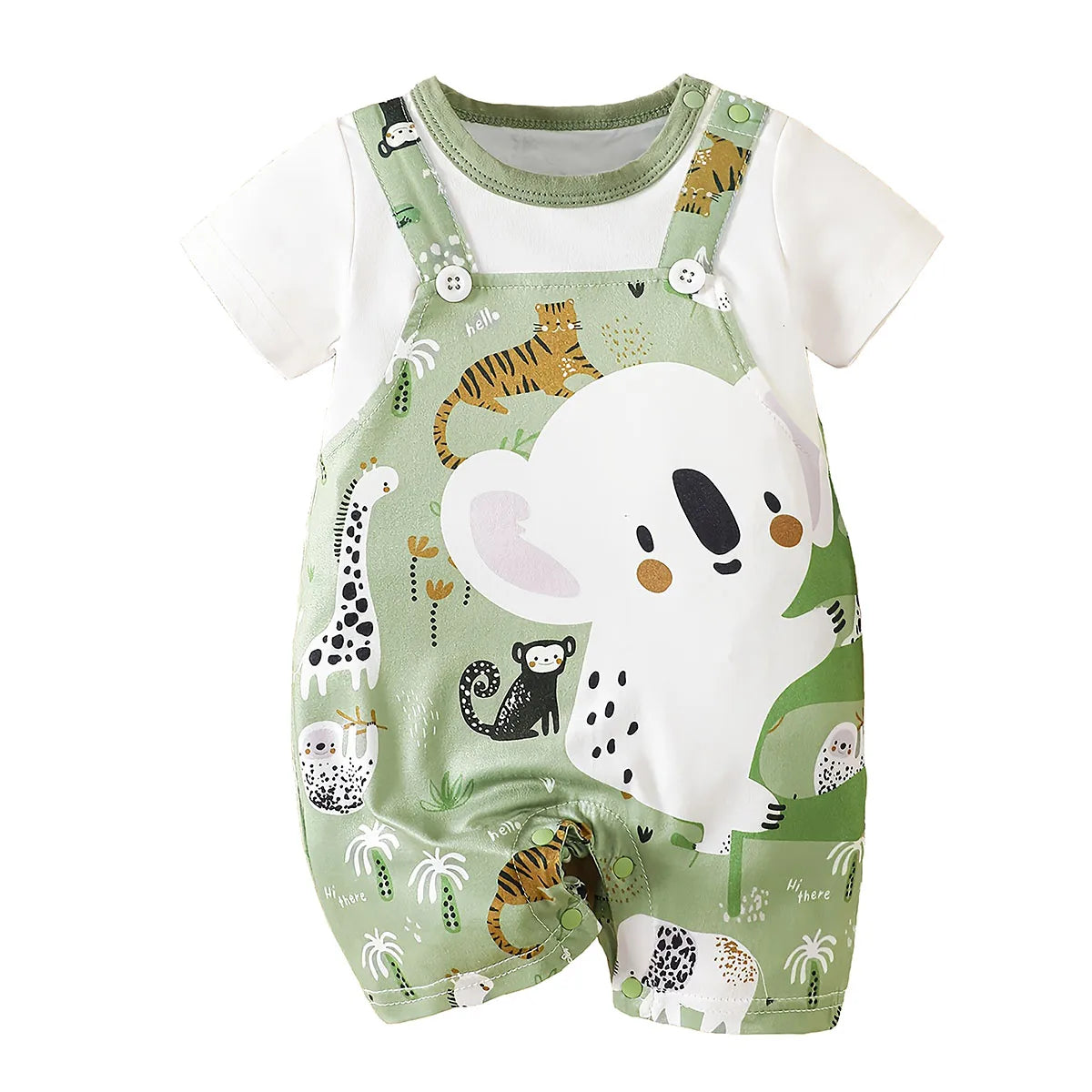 Baby Romper – Koala Animal Print Faux Two-Piece Bodysuit, Short Sleeve, 1-18M