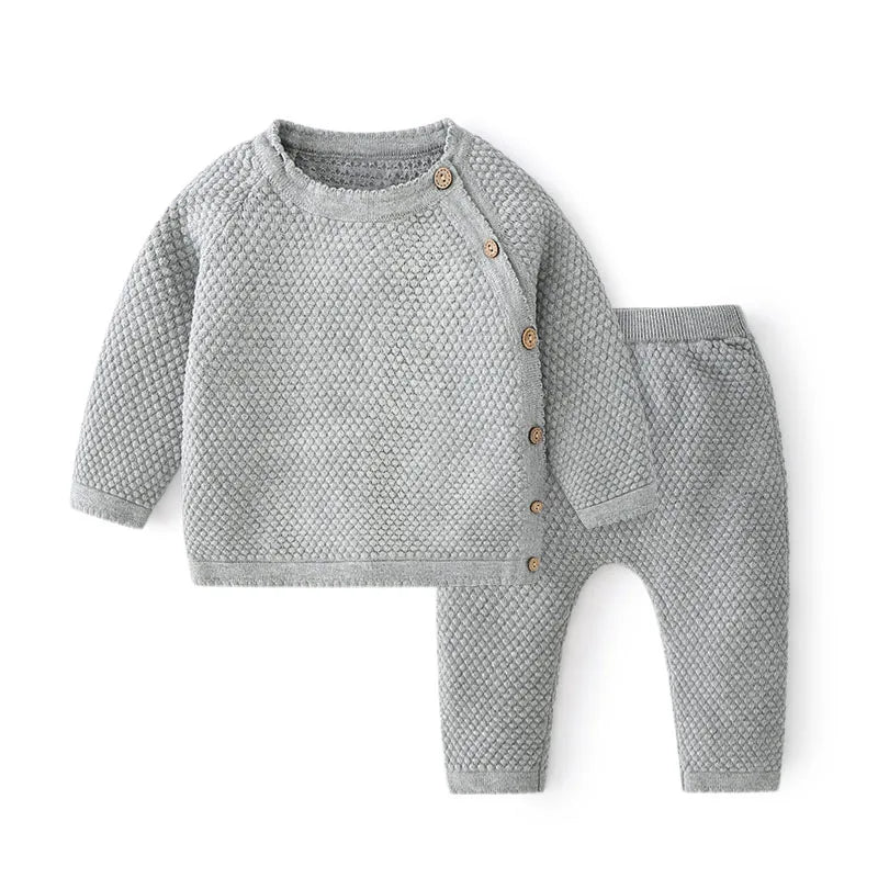 Baby Clothes Set – Cotton Knitted Sweater Tops & Pants, 2-Piece, Newborn 0-3Y