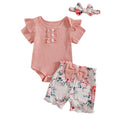 Baby Girl Outfit Set – Short Sleeve Romper, Cow Print Shorts & Headband, 3-Piece, 0-18M