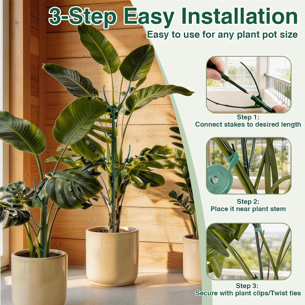 Monstera Plant Support Stakes – Stackable Climbing Poles for Indoor & Outdoor Plants, 1/2-Pack, Green