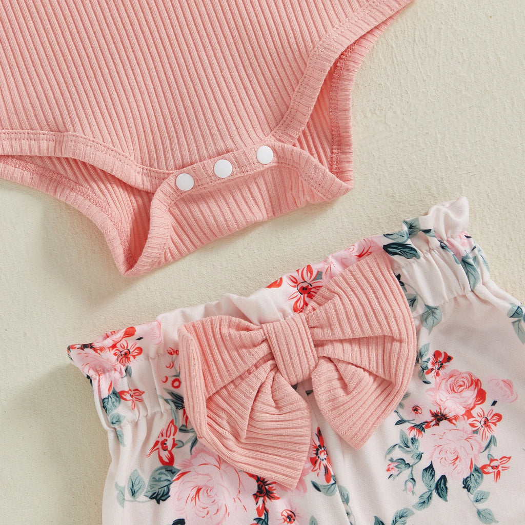 Baby Girl Outfit Set – Short Sleeve Romper, Cow Print Shorts & Headband, 3-Piece, 0-18M