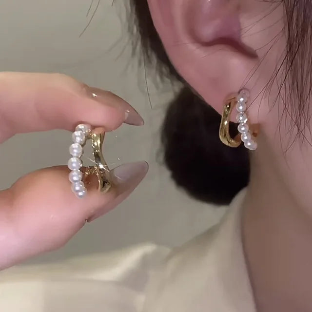 14k Gold Stud Earrings – Zircon Pearl Twist Drop Earrings for Women