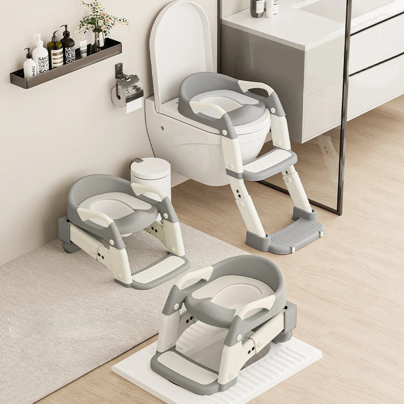 Kids Potty Training Seat – 3-in-1 Toddler Toilet Ladder with Non-Slip Splash Guard, Grey