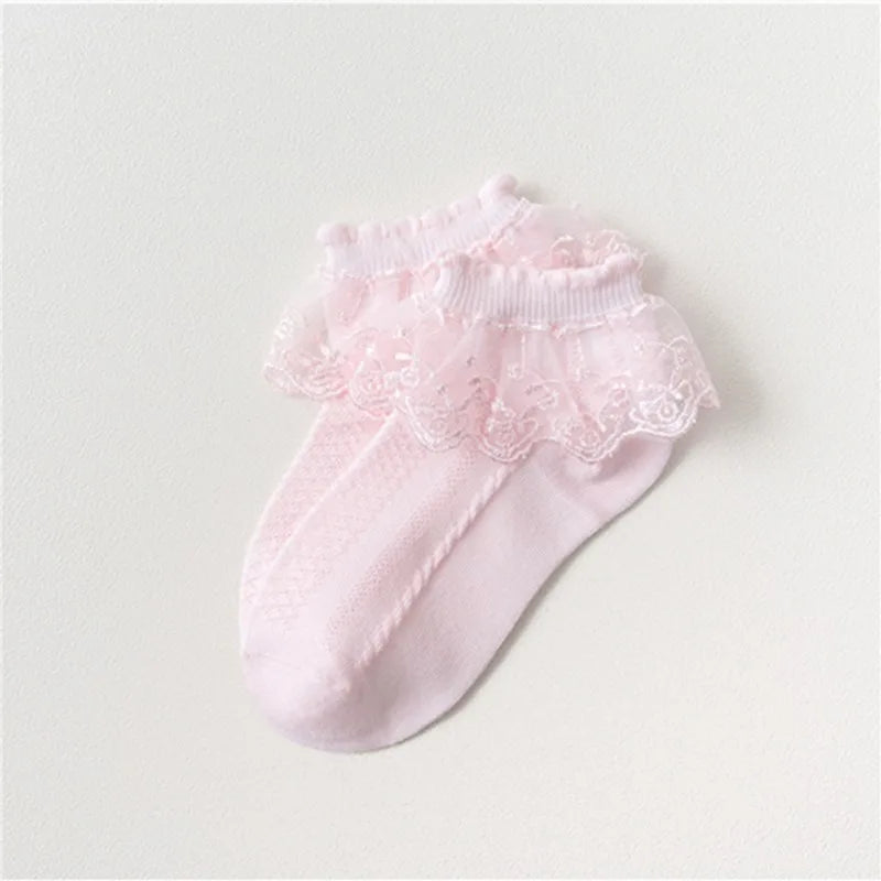 Girls Lace Socks – Cotton Ruffle Princess Ankle Socks, Breathable Mesh, 1-15 Years