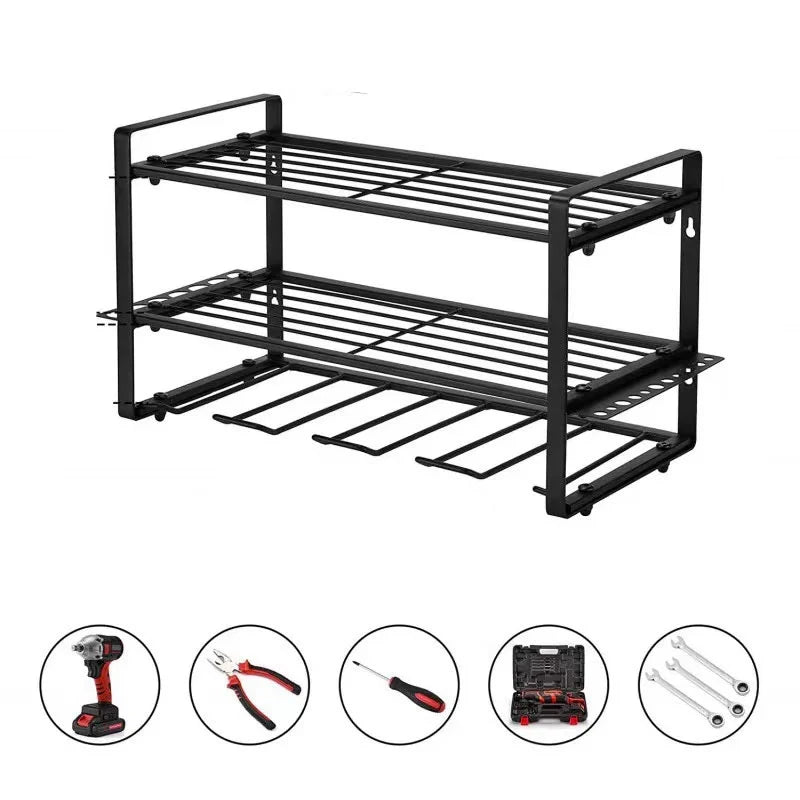 Wall-Mounted Tool Rack – Power Drill Organizer Storage Shelf for Garage & Workshop