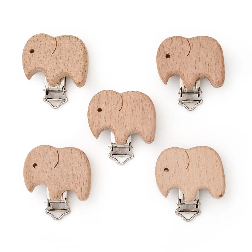 Wooden Pacifier Clips – 5-Pack Beech Teething Dummy Clip Chains for Baby