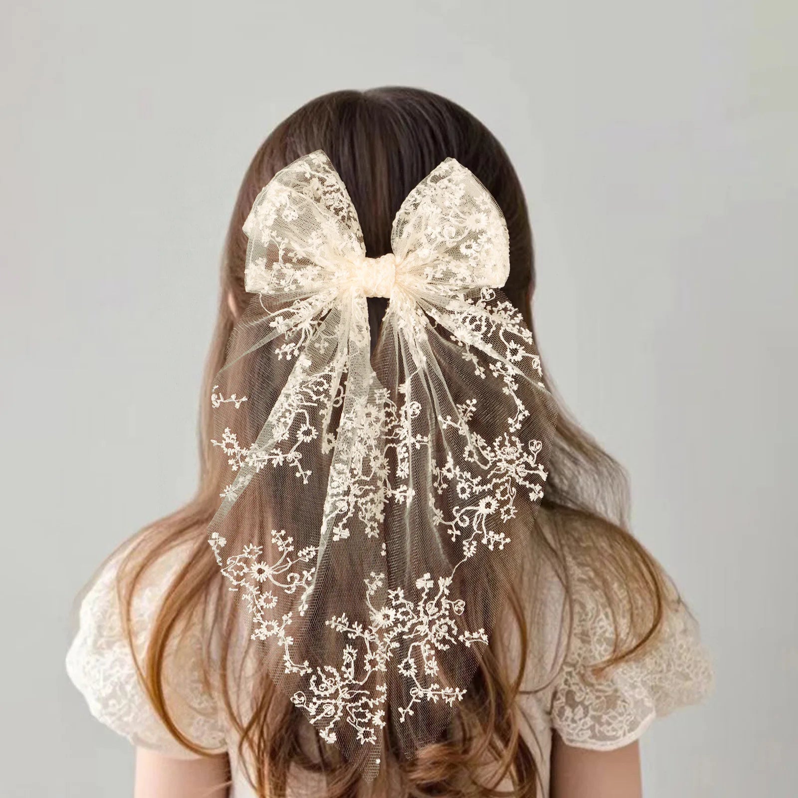 Girls Lace Bow Hair Clip – Embroidered Mesh Hairpin, Princess Hair Accessory