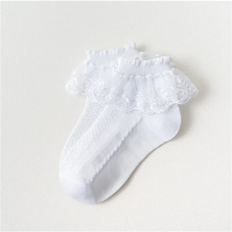 Girls Lace Socks – Cotton Ruffle Princess Ankle Socks, Breathable Mesh, 1-15 Years